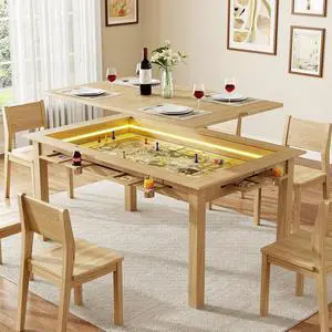 Board Game Table with Led Lights,63" Dining/Gaming Table, Oak | Seats 4 to 6 Players, RGB LED Lights, 6 Cup Holders & Trays, 53in x 31.5in Play Area, Removable Top, Game Mat Not Included Board Game Table with Led Lights,63" Dining/Gaming Table, Oak | Seats 4 to 6 Players, RGB LED Lights, 6 Cup Holders & Trays, 53in x 31.5in Play Area, Removable Top, Game Mat Not Included