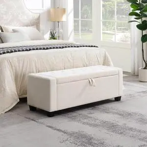 48" Bedroom Storage Bench, Upholstered Ottoman with Safety Hinge, Entryway Footrest Bench with Hidden Storage, Footstool for Bedroom, Living Room, Dorm, Hold up to 350 lb, Beige 48" Bedroom Storage Bench, Upholstered Ottoman with Safety Hinge, Entryway Footrest Bench with Hidden Storage, Footstool for Bedroom, Living Room, Dorm, Hold up to 350 lb, Beige