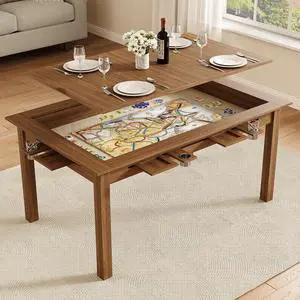 Board Game Table with Removable Top,63" Dining/Gaming Table, Walnut | Seats 4 to 6 Players, Dual-Use Dining & Gaming Table, 53in x 31.5in Play Area, 6 Cup Holders & Trays, Game Mat Not Included Board Game Table with Removable Top,63" Dining/Gaming Table, Walnut | Seats 4 to 6 Players, Dual-Use Dining & Gaming Table, 53in x 31.5in Play Area, 6 Cup Holders & Trays, Game Mat Not Included