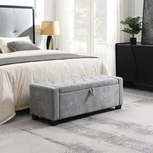 48" Bedroom Storage Bench, Upholstered Ottoman with Safety Hinge, Entryway Footrest Bench with Hidden Storage, Footstool for Bedroom, Living Room, Dorm, Hold up to 350 lb, Light Grey 48" Bedroom Storage Bench, Upholstered Ottoman with Safety Hinge, Entryway Footrest Bench with Hidden Storage, Footstool for Bedroom, Living Room, Dorm, Hold up to 350 lb, Light Grey