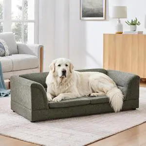 Elevated Large Dog Bed with 2 Removable Cushion, Dark Gray | Raised Pet Sofa with Washable Cushion Cover, Furniture Style Linen Fabric Dog Couch for Large Dogs, 100lbs Load Capacity Elevated Large Dog Bed with 2 Removable Cushion, Dark Gray | Raised Pet Sofa with Washable Cushion Cover, Furniture Style Linen Fabric Dog Couch for Large Dogs, 100lbs Load Capacity