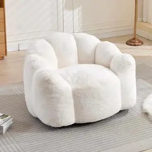 Giant Adult Bean Bag Chair with Pull Ring, Lotus Style Compression Boneless Chair, Faux Fur Comfy Lazy Sofa, Corner Reading Armchair for Living Room, Bedroom, Relax, White Giant Adult Bean Bag Chair with Pull Ring, Lotus Style Compression Boneless Chair, Faux Fur Comfy Lazy Sofa, Corner Reading Armchair for Living Room, Bedroom, Relax, White