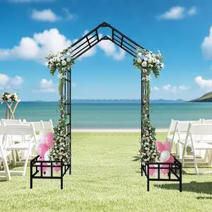 Garden Arch Trellis with Planter Box for Climbing Plants, Metal Garden Arbor with Adjustable Width 5.7~7.9Ft, Outdoor Arboria Wedding Archway for Lawn, Patio, Backyard, Ceremony Decoration, Black Garden Arch Trellis with Planter Box for Climbing Plants, Metal Garden Arbor with Adjustable Width 5.7~7.9Ft, Outdoor Arboria Wedding Archway for Lawn, Patio, Backyard, Ceremony Decoration, Black