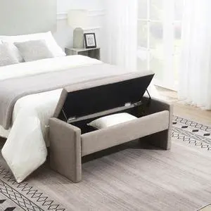 Modern End of Bed Bench, Linen Upholstered Storage Ottoman, Comfy Window Bench, Large Entryway Footstool, Sofa Side Footrest for Living Room, Bedroom, Dorm, Brown Grey Modern End of Bed Bench, Linen Upholstered Storage Ottoman, Comfy Window Bench, Large Entryway Footstool, Sofa Side Footrest for Living Room, Bedroom, Dorm, Brown Grey