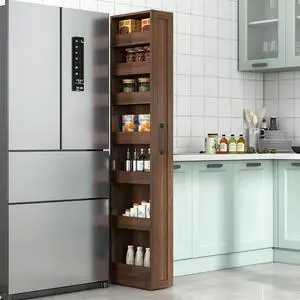 7 Tier Slim Storage Cart with Hidden Wheels, Single-sided of Fridge Slim Storage Cart, Pull Out Spice Rack, Narrow Pantry Open Shelf Snack Organizer for Kitchen, Living Room, Small Spaces, Walnut 7 Tier Slim Storage Cart with Hidden Wheels, Single-sided of Fridge Slim Storage Cart, Pull Out Spice Rack, Narrow Pantry Open Shelf Snack Organizer for Kitchen, Living Room, Small Spaces, Walnut