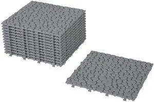 Plastic Interlocking Cobbled Stone Tile (12PCS) 12" x 12", Plastic Waterproof Outdoor All Weather,Interlocking Drainage Tiles for Patio, Pool Deck, Balcony, Bathroom, Garden (Gray) Plastic Interlocking Cobbled Stone Tile (12PCS) 12" x 12", Plastic Waterproof Outdoor All Weather,Interlocking Drainage Tiles for Patio, Pool Deck, Balcony, Bathroom, Garden (Gray)