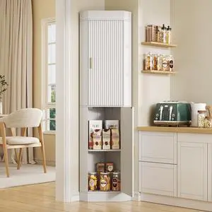 70.3" Tall Corner Cabinet with 2 Fluted Doors, White | 4-Tier Corner Storage Cabinet with 2 Adjustable Shelves, Corner Bathroom Cabinet for Living Room, Kitchen, Bathroom 70.3" Tall Corner Cabinet with 2 Fluted Doors, White | 4-Tier Corner Storage Cabinet with 2 Adjustable Shelves, Corner Bathroom Cabinet for Living Room, Kitchen, Bathroom