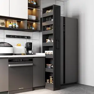 7 Tier Slim Storage Cart with Hidden Wheels, Single-sided of Fridge Slim Storage Cart, Pull Out Spice Rack, Narrow Pantry Open Shelf Snack Organizer for Kitchen, Living Room, Small Spaces, Black 7 Tier Slim Storage Cart with Hidden Wheels, Single-sided of Fridge Slim Storage Cart, Pull Out Spice Rack, Narrow Pantry Open Shelf Snack Organizer for Kitchen, Living Room, Small Spaces, Black