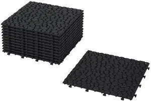 Plastic Interlocking Cobbled Stone Tile (12PCS) 12" x 12", Plastic Waterproof Outdoor All Weather,Interlocking Drainage Tiles for Patio, Pool Deck, Balcony, Bathroom, Garden (Black) Plastic Interlocking Cobbled Stone Tile (12PCS) 12" x 12", Plastic Waterproof Outdoor All Weather,Interlocking Drainage Tiles for Patio, Pool Deck, Balcony, Bathroom, Garden (Black)