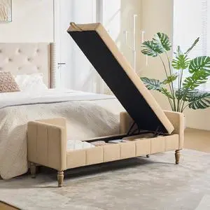 64.6"Storage Bench with End Lift Cover, Chenille Upholstered End of Bed Bench, Ottoman with Armrests&Backrest, Footrest with 2 Rolled Pillows,Wood Legs for Living Room, Entryway, Bedroom, Wheat 64.6"Storage Bench with End Lift Cover, Chenille Upholstered End of Bed Bench, Ottoman with Armrests&Backrest, Footrest with 2 Rolled Pillows,Wood Legs for Living Room, Entryway, Bedroom, Wheat