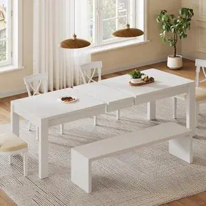 63"-78.7"Extendable Dining Table for 4 to 8, Wooden Kitchen Table, White | Rectangle Expandable Kitchen Table, Space Saving Farmhouse Kitchen Table for Dining Room Kitchen Office 63"-78.7"Extendable Dining Table for 4 to 8, Wooden Kitchen Table, White | Rectangle Expandable Kitchen Table, Space Saving Farmhouse Kitchen Table for Dining Room Kitchen Office