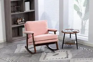 Mid Century Accent Rocking Chair with Removable Cushion, Retractable Living Room Glider Chair with Wood Frame, Washable Cushion Cover, Teddy Upholstered Reading Armchair for Bedroom Sunroom, Pink Mid Century Accent Rocking Chair with Removable Cushion, Retractable Living Room Glider Chair with Wood Frame, Washable Cushion Cover, Teddy Upholstered Reading Armchair for Bedroom Sunroom, Pink