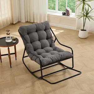 Outdoor Patio Rocking Chair with Removable Cushion, Armless Accent Lounge Chair with Soft Staple Fiber Cushion, Metal Frame and Footrest for Living Room, Bedroom, Reading Room, Grey Outdoor Patio Rocking Chair with Removable Cushion, Armless Accent Lounge Chair with Soft Staple Fiber Cushion, Metal Frame and Footrest for Living Room, Bedroom, Reading Room, Grey