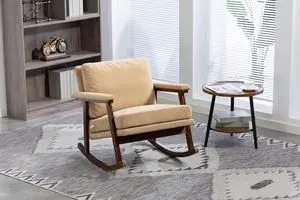 Mid Century Accent Rocking Chair with Removable Cushion, Retractable Living Room Glider Chair with Wood Frame, Washable Cushion Cover, Velvet Upholstered Reading Armchair for Bedroom Sunroom, Khaki Mid Century Accent Rocking Chair with Removable Cushion, Retractable Living Room Glider Chair with Wood Frame, Washable Cushion Cover, Velvet Upholstered Reading Armchair for Bedroom Sunroom, Khaki