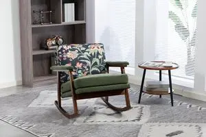 Mid Century Accent Rocking Chair with Removable Cushion, Retractable Living Room Glider Chair with Wood Frame, Washable Cushion Cover, Velvet Upholstered Reading Armchair for Bedroom Sunroom, Green Mid Century Accent Rocking Chair with Removable Cushion, Retractable Living Room Glider Chair with Wood Frame, Washable Cushion Cover, Velvet Upholstered Reading Armchair for Bedroom Sunroom, Green