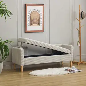64.7"Storage Bench with End Lift Cover, Corduroy Upholstered End of Bed Bench, Ottoman with Armrests&Backrest, Footrest with 2 Rolled Pillows,Wood Legs for Living Room, Entryway, Bedroom, Light Gray 64.7"Storage Bench with End Lift Cover, Corduroy Upholstered End of Bed Bench, Ottoman with Armrests&Backrest, Footrest with 2 Rolled Pillows,Wood Legs for Living Room, Entryway, Bedroom, Light Gray