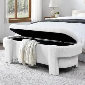Linen Upholstered Storage Bench, End of Bed Bench with Large Storage Space, Bedroon Stool Foot Rest, Entryway Ottoman for the Living Room, Dressing Room, White Linen Upholstered Storage Bench, End of Bed Bench with Large Storage Space, Bedroon Stool Foot Rest, Entryway Ottoman for the Living Room, Dressing Room, White
