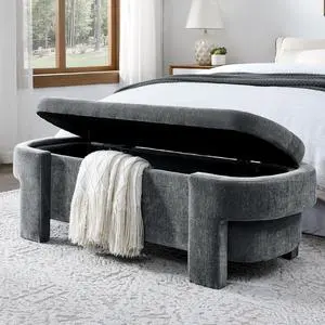 Linen Upholstered Storage Bench, End of Bed Bench with Large Storage Space, Bedroon Stool Foot Rest, Entryway Ottoman for the Living Room, Dressing Room, Grey Linen Upholstered Storage Bench, End of Bed Bench with Large Storage Space, Bedroon Stool Foot Rest, Entryway Ottoman for the Living Room, Dressing Room, Grey