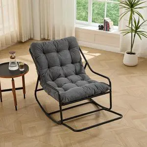 Outdoor Patio Rocking Chair with Removable Cushion, Armless Accent Lounge Chair with Soft Corduroy Cushion, Metal Frame and Footrest for Living Room, Bedroom, Reading Room, Grey Outdoor Patio Rocking Chair with Removable Cushion, Armless Accent Lounge Chair with Soft Corduroy Cushion, Metal Frame and Footrest for Living Room, Bedroom, Reading Room, Grey