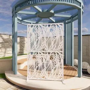 Metal Outdoor Privacy Screens,W3.8Ft X H6Ft Decorative Fences,Outdoor and Indoor Privacy Panels with Stand,Free Standing Privacy Screen Divider for Balcony Patio Garden Room,White Leaf Shape Metal Outdoor Privacy Screens,W3.8Ft X H6Ft Decorative Fences,Outdoor and Indoor Privacy Panels with Stand,Free Standing Privacy Screen Divider for Balcony Patio Garden Room,White Leaf Shape