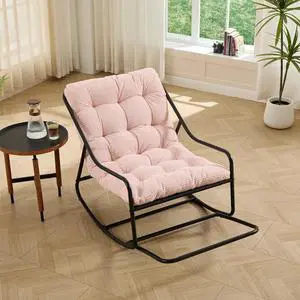 Outdoor Patio Rocking Chair with Removable Cushion, Armless Accent Lounge Chair with Soft Corduroy Cushion, Metal Frame and Footrest for Living Room, Bedroom, Reading Room, Pink Outdoor Patio Rocking Chair with Removable Cushion, Armless Accent Lounge Chair with Soft Corduroy Cushion, Metal Frame and Footrest for Living Room, Bedroom, Reading Room, Pink