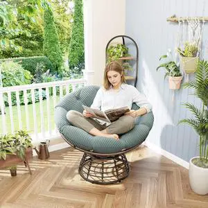 Wicker Papasan Chair with Removable Cushion, 360° Swivel Rattan Patio Chair with Soft Thick Cushion, Comfy Reading Lounger for Outdoor Indoor Living Room, Bedroom, Reading Room, Light Green Wicker Papasan Chair with Removable Cushion, 360° Swivel Rattan Patio Chair with Soft Thick Cushion, Comfy Reading Lounger for Outdoor Indoor Living Room, Bedroom, Reading Room, Light Green
