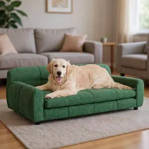 51" XL Dog Bed Couch, Elevated Large Dog Sofa with Backrest and Armrests, Soft Memory Foam Extra Large Pet Bed with Removable Cushion, Durable Linen Pet Couch Furniture, Green 51" XL Dog Bed Couch, Elevated Large Dog Sofa with Backrest and Armrests, Soft Memory Foam Extra Large Pet Bed with Removable Cushion, Durable Linen Pet Couch Furniture, Green