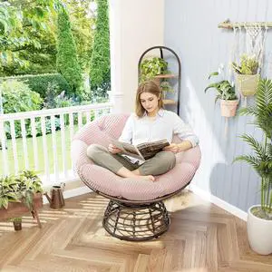 Wicker Papasan Chair with Removable Cushion, 360° Swivel Rattan Patio Chair with Soft Thick Cushion, Comfy Reading Lounger for Outdoor Indoor Living Room, Bedroom, Reading Room, Pink Wicker Papasan Chair with Removable Cushion, 360° Swivel Rattan Patio Chair with Soft Thick Cushion, Comfy Reading Lounger for Outdoor Indoor Living Room, Bedroom, Reading Room, Pink