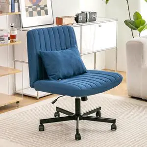 Vanity Chair with Back, Adjustable Height Criss Cross Desk Chair with Wheels, Armless Swivel Rolling Stool with Angle Adjustable Back and Back Pillow for Home Office, Meditation & Makeup, Linen, Blue Vanity Chair with Back, Adjustable Height Criss Cross Desk Chair with Wheels, Armless Swivel Rolling Stool with Angle Adjustable Back and Back Pillow for Home Office, Meditation & Makeup, Linen, Blue