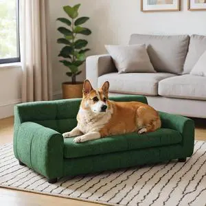 38" Dog Sofa Bed, Elevated Dog Bed with Backrest and Armrests, Soft Memory Foam Couches for Small and Medium-Sized Pets, Durable Linen Pet Couch Furniture, Green 38" Dog Sofa Bed, Elevated Dog Bed with Backrest and Armrests, Soft Memory Foam Couches for Small and Medium-Sized Pets, Durable Linen Pet Couch Furniture, Green