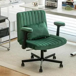 Criss Cross Office Desk Chair with Wheels, Swivel Armchair with Foldable Armrests, Back Pillow, Velvet Vanity Chair Rolling Stool with Adjustable Back for Home Office, Meditation & Makeup, Green Criss Cross Office Desk Chair with Wheels, Swivel Armchair with Foldable Armrests, Back Pillow, Velvet Vanity Chair Rolling Stool with Adjustable Back for Home Office, Meditation & Makeup, Green