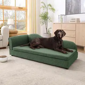 Elevated Dog Bed for Extra Large Dogs, 55" Large Dog Couch with Removable Cushion, Backrest and Single Armrest, Linen Fabric Pet Sofa Bed with Washable Soft Cushion Cover, Low Feet, Olive Green Elevated Dog Bed for Extra Large Dogs, 55" Large Dog Couch with Removable Cushion, Backrest and Single Armrest, Linen Fabric Pet Sofa Bed with Washable Soft Cushion Cover, Low Feet, Olive Green