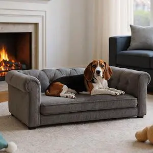 Elevated Dog Sofa with Backrest and Armrests, Button Tufted Dog Couch Bed with Soft Cushion for Medium Dogs, Stylish Lounging Bed Pet Couch Chair, 60Lbs Weight Capacity, Dark Gray Elevated Dog Sofa with Backrest and Armrests, Button Tufted Dog Couch Bed with Soft Cushion for Medium Dogs, Stylish Lounging Bed Pet Couch Chair, 60Lbs Weight Capacity, Dark Gray