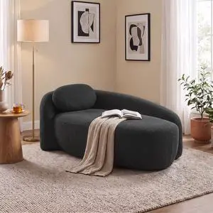 67" Boucle Upholstered Chaise Lounge Chair Indoor, Single Lounge Sofa with Left Armrest, Oval Shaped Soft Sleeper Sofa with Pillow, Accent Reading Chair for Living Room Bedroom, Black 67" Boucle Upholstered Chaise Lounge Chair Indoor, Single Lounge Sofa with Left Armrest, Oval Shaped Soft Sleeper Sofa with Pillow, Accent Reading Chair for Living Room Bedroom, Black