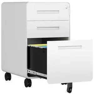 3 Drawer File Cabinet, Fully Assembled Mobile File Cabinets with Lock for Home Office, Metal Rolling Filing Caninet on Wheels, Three Drawer Under Desk Cabnet for Letter/Legal / A4 - White 3 Drawer File Cabinet, Fully Assembled Mobile File Cabinets with Lock for Home Office, Metal Rolling Filing Caninet on Wheels, Three Drawer Under Desk Cabnet for Letter/Legal / A4 - White
