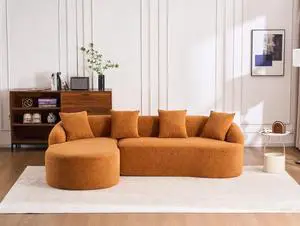 L-Shaped Modular Sofa with Chaise Longue, 3-Seater, Wood Grain Chenille Fabric, Full Sponge Compression, Includes 4 Pillows Comfortable Living Room Sofa for Home & Apartment L-Shaped Modular Sofa with Chaise Longue, 3-Seater, Wood Grain Chenille Fabric, Full Sponge Compression, Includes 4 Pillows Comfortable Living Room Sofa for Home & Apartment