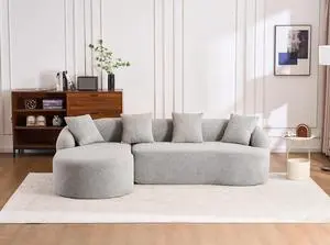 L-Shaped Modular Sofa with Chaise Longue, 3-Seater, Wood Grain Chenille Fabric, Full Sponge Compression, Includes 4 Pillows Comfortable Living Room Sofa for Home & Apartment L-Shaped Modular Sofa with Chaise Longue, 3-Seater, Wood Grain Chenille Fabric, Full Sponge Compression, Includes 4 Pillows Comfortable Living Room Sofa for Home & Apartment
