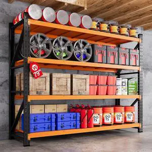 Storage Shelves Heavy Duty, 6000LBS Metal Garage Shelving 24 Deep Storage Rack Shelf, Steel Tall Industrial Shelving, 4 Tier Adjustable Standing Shelf for Warehouse/Shop 79" W x 24" D x 79" H Storage Shelves Heavy Duty, 6000LBS Metal Garage Shelving 24 Deep Storage Rack Shelf, Steel Tall Industrial Shelving, 4 Tier Adjustable Standing Shelf for Warehouse/Shop 79" W x 24" D x 79" H