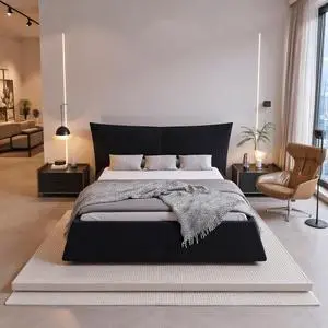 King Size Velvet Upholstered Cloud Bed, Oversized Platform Bed with Oversized Headboard, Floor Luxury Bed Frame King with Metal & Solid Wood Frame, Noise-Free, Black King Size Velvet Upholstered Cloud Bed, Oversized Platform Bed with Oversized Headboard, Floor Luxury Bed Frame King with Metal & Solid Wood Frame, Noise-Free, Black