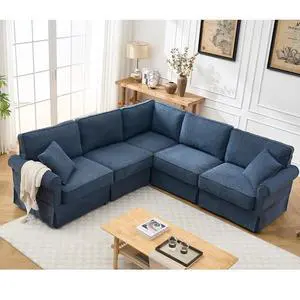 Modular Sectional Sofa Set, 5-Seat Convertible L-Shaped Couch, Reversible Sectional Sofa, Upholstered Corner Sofa with Rolled Arms, Soft Linen Fabric Comfortable Living Room Sofa Modular Sectional Sofa Set, 5-Seat Convertible L-Shaped Couch, Reversible Sectional Sofa, Upholstered Corner Sofa with Rolled Arms, Soft Linen Fabric Comfortable Living Room Sofa