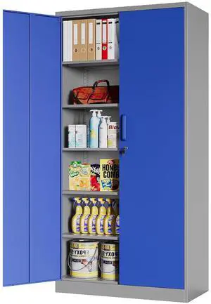 Metal Storage Cabinet with Lock, 71" Black Garage Cabinets with 2 Doors and 4 Adjustable Shelves, Steel Locking Caninet Tall Tool Storage Cabnet, Lockable File Caninets for Home Office, Pantry Metal Storage Cabinet with Lock, 71" Black Garage Cabinets with 2 Doors and 4 Adjustable Shelves, Steel Locking Caninet Tall Tool Storage Cabnet, Lockable File Caninets for Home Office, Pantry