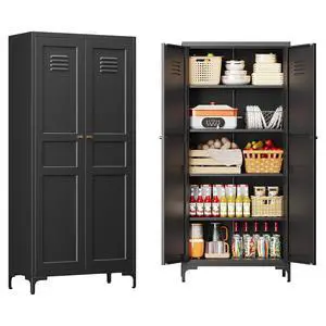 61" Tall Kitchen Pantry Storage Cabinet with 2 Doors and 4 Adjustable Shelve, Metal Black Food Pantry Cabinet, Kitchen Cabinet Storage Unit,5 Tier Freestanding Cupboard for Kitchen Dining/Living Room 61" Tall Kitchen Pantry Storage Cabinet with 2 Doors and 4 Adjustable Shelve, Metal Black Food Pantry Cabinet, Kitchen Cabinet Storage Unit,5 Tier Freestanding Cupboard for Kitchen Dining/Living Room