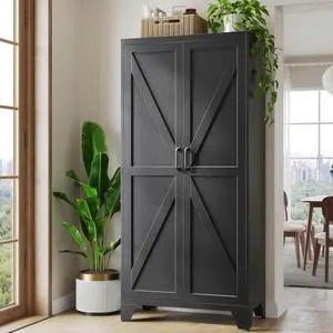 Metal Black Storage Cabinet with 2 Doors and 4 Adjustable Shelve, 72" Tall Kitchen Pantry cabinets, Farmhouse Food Pantry Cabinet,5 Tier Freestanding Barn Door Cupboard for Kitchen Dining/Living Room Metal Black Storage Cabinet with 2 Doors and 4 Adjustable Shelve, 72" Tall Kitchen Pantry cabinets, Farmhouse Food Pantry Cabinet,5 Tier Freestanding Barn Door Cupboard for Kitchen Dining/Living Room