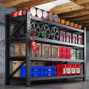 71W Garage Shelving Units, 5000LBS Storage Shelves Heavy Duty, 24" Deep Metal Shelving Rack, 4 Tier Large Tall Industrial Shelving , Adjustable Standing Shelf for Warehouse / Shop 71"W x 24"D x 70"H 71W Garage Shelving Units, 5000LBS Storage Shelves Heavy Duty, 24" Deep Metal Shelving Rack, 4 Tier Large Tall Industrial Shelving , Adjustable Standing Shelf for Warehouse / Shop 71"W x 24"D x 70"H