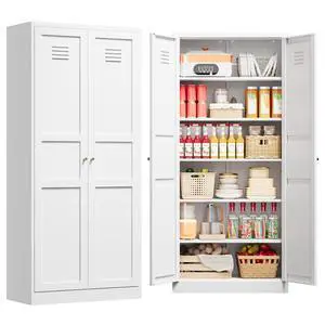 71" Tall Kitchen Pantry Storage Cabinet with 2 Doors and 5 Adjustable Shelve, Metal White Food Pantry Cabinet, Kitchen Cabinet Storage Unit,6 Tier Freestanding Cupboard for Kitchen Dining/Living Room 71" Tall Kitchen Pantry Storage Cabinet with 2 Doors and 5 Adjustable Shelve, Metal White Food Pantry Cabinet, Kitchen Cabinet Storage Unit,6 Tier Freestanding Cupboard for Kitchen Dining/Living Room