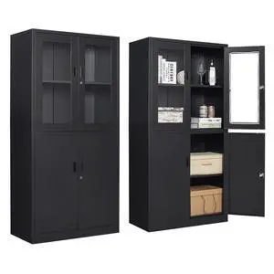 71H Display Cabinet with Adjustable Shelves, 4 Door Display Cabinets with Glass Door, Black Metal Display case, Locking Steel Storage Caninet for Home/Office/Living Room -Assembly Required 71H Display Cabinet with Adjustable Shelves, 4 Door Display Cabinets with Glass Door, Black Metal Display case, Locking Steel Storage Caninet for Home/Office/Living Room -Assembly Required