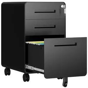 3 Drawer File Cabinet, Fully Assembled Mobile File Cabinets with Lock for Home Office, Metal Rolling Filing Caninet on Wheels, Three Drawer Under Desk Cabnet for Letter/Legal / A4 - Black 3 Drawer File Cabinet, Fully Assembled Mobile File Cabinets with Lock for Home Office, Metal Rolling Filing Caninet on Wheels, Three Drawer Under Desk Cabnet for Letter/Legal / A4 - Black