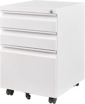 3 Drawer File Cabinet, Fully Assembled Mobile File Cabinets with Lock for Home Office, Metal Rolling Filing Caninet on Wheels, Three Drawer Under Desk Cabnet for Letter/Legal / A4 - White 3 Drawer File Cabinet, Fully Assembled Mobile File Cabinets with Lock for Home Office, Metal Rolling Filing Caninet on Wheels, Three Drawer Under Desk Cabnet for Letter/Legal / A4 - White