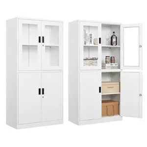 4 Door Display Cabinet with Adjustable Shelves, 71" Tall Display Cabinets with Glass Door, White Metal Display case, Locking Steel Storage Caninet for Home/Office/Living Room -Assembly Required 4 Door Display Cabinet with Adjustable Shelves, 71" Tall Display Cabinets with Glass Door, White Metal Display case, Locking Steel Storage Caninet for Home/Office/Living Room -Assembly Required