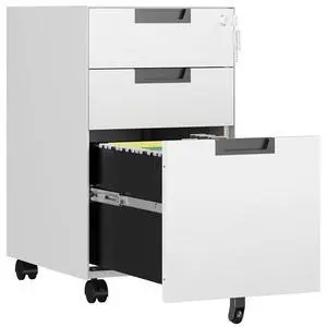 3 Drawer File Cabinet with Lock, Fully Assembled Metal Mobile Filing Cabinets for Home Office, Small Rolling File Caninet on Wheels for Legal/Letter / A4 File, White 3 Drawer File Cabinet with Lock, Fully Assembled Metal Mobile Filing Cabinets for Home Office, Small Rolling File Caninet on Wheels for Legal/Letter / A4 File, White